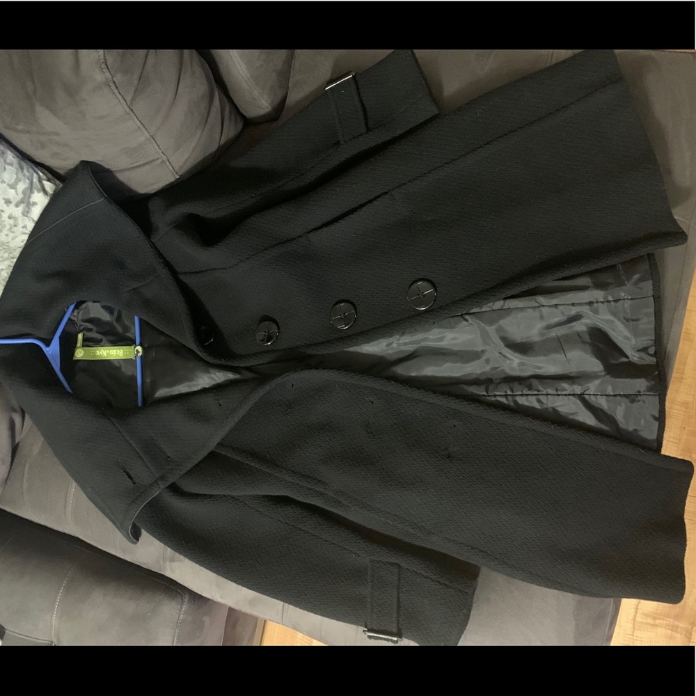 Black long pea coat wool